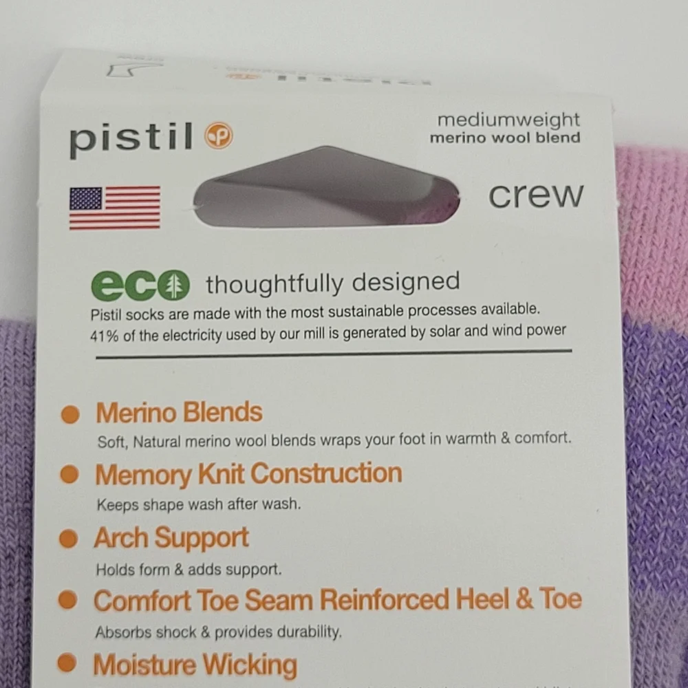 Pistil Kaiya Crew Socks Merino Wool Blend Purple Grey Stripe Womens Medium NEW